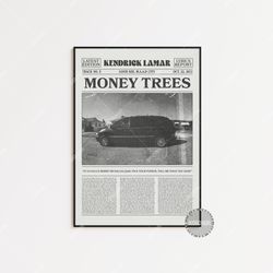 kendrick lamar retro newspaper print, money trees poster, money trees lyric print, kendrick lamar poster, poster, , lc3
