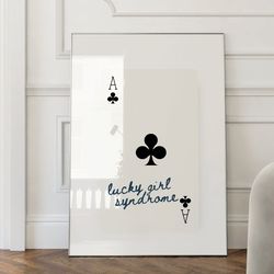 lucky girl syndrome print playing cards trendy poster ace of hearts preppy retro dorm decor art vintage minimalist i