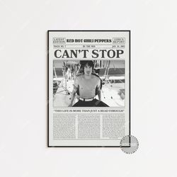 red hot chili peppers retro newspaper print, can't stop poster, can't stop lyrics print, red hot chili peppers poster,
