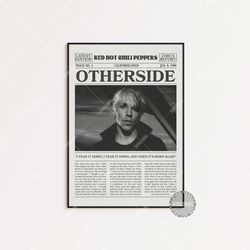 red hot chili peppers retro newspaper print, otherside poster, otherside lyrics print, red hot chili peppers poster,  lc