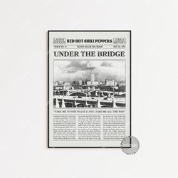 red hot chili peppers retro newspaper print, under the bridge poster, lyrics print, red hot chili peppers poster,  lc3 v