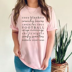 cozy blankets crunchy leaves crackling fires football print shirt, halloween sweatshirt, get cozy hoodie, cozy season ts