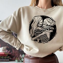 aesthetic skeleton lesbian couple sweatshirt, queer love apparel, lesbian bridal party hoddie, pride month tee, hugging