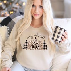 christmas tree sweatshirt, vintage christmas sweater, merry and bright shirt, christmas gifts for women, holiday sweater