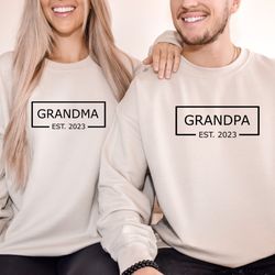 grandparents 2023 heart sweatshirt, grandma grandpa est 2023 tees, gift for new family, fathers day gift, grandma mother