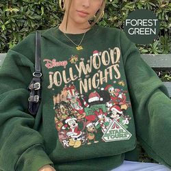 vintage disney jollywood nights christmas sweatshirt, hollywood studios christmas tee, mickey and friends christmas shir