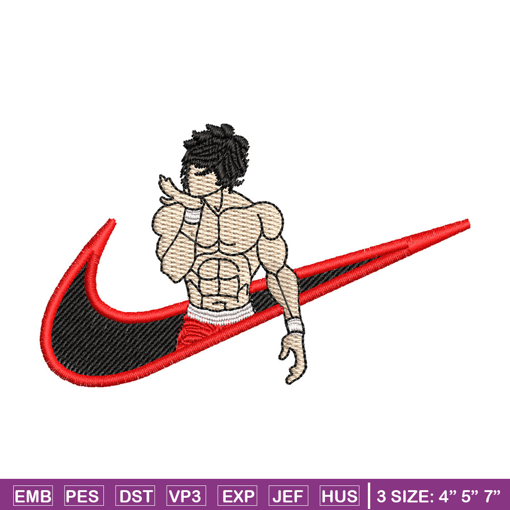 Baki nike embroidery design, Baki anime embroidery, nike design, Logo shirt, anime shirt, digital download.jpg