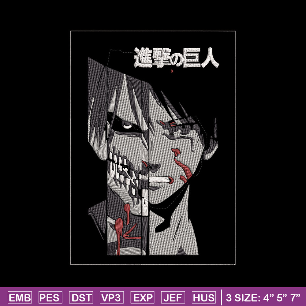 Eren Yeager Embroidery Design, Aot Embroidery, Embroidery File, Anime Embroidery, Anime shirt, Digital download.jpg