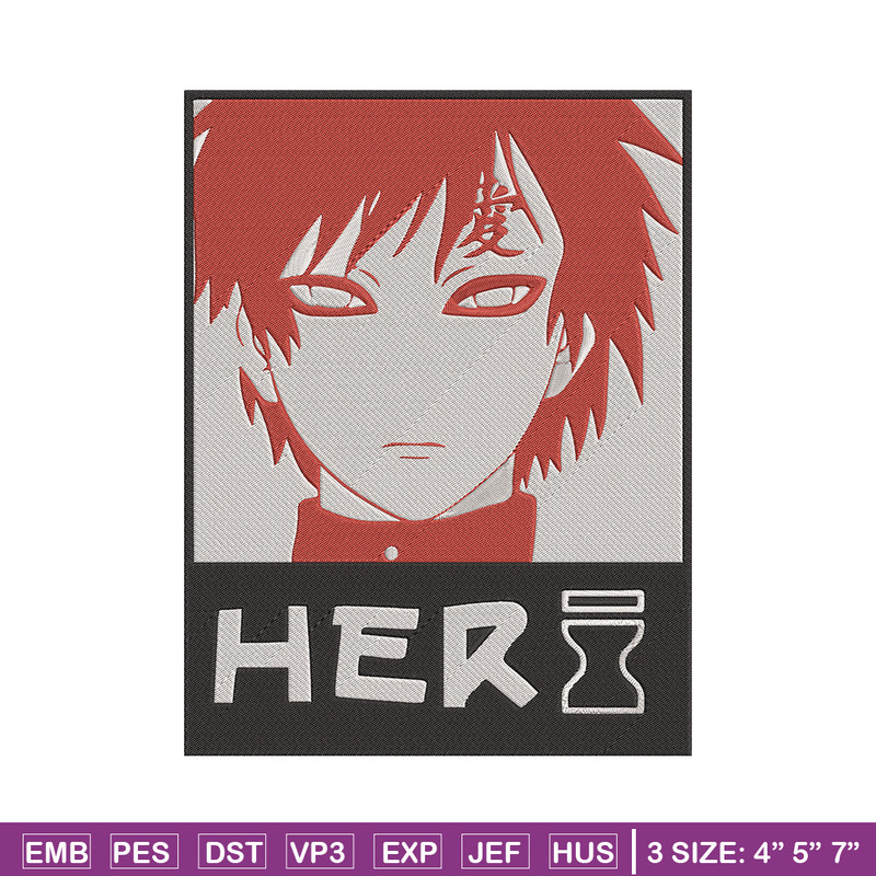 Gaara poster Embroidery Design, Naruto Embroidery, Embroidery File, Anime Embroidery, Anime shirt, Digital download.jpg