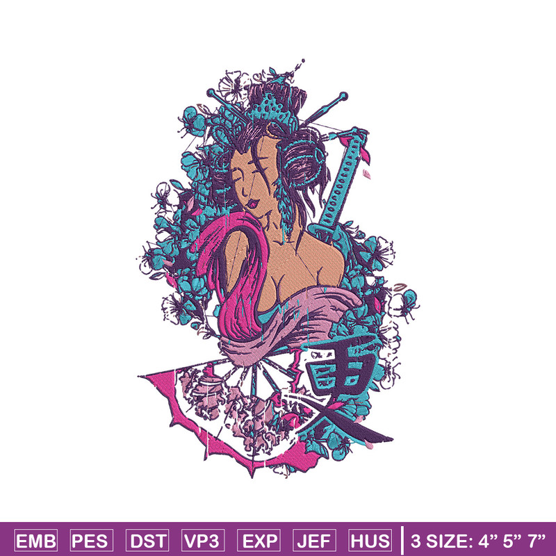 Geisha poster Embroidery Design, Geisha Embroidery, Embroidery File, Anime Embroidery, Anime shirt, Digital download.jpg