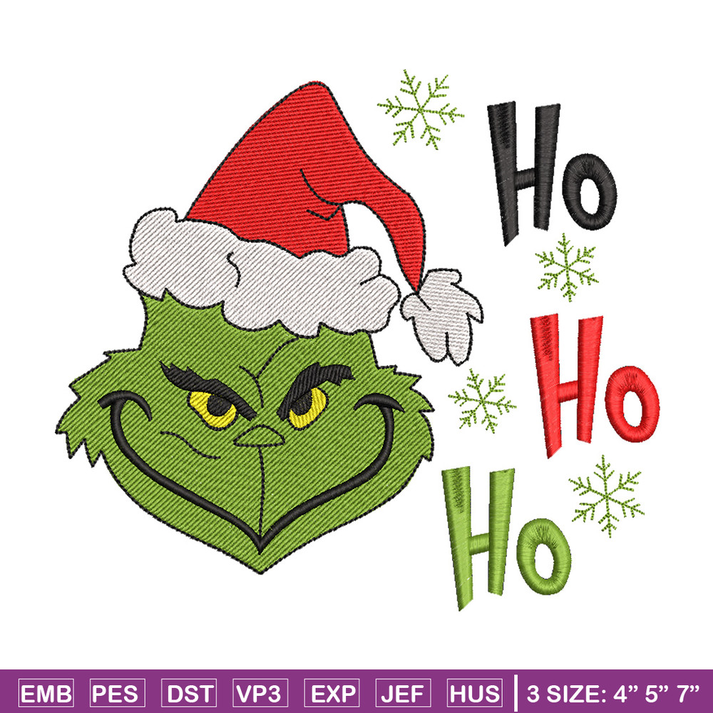 Grinch hohoho embroidery design,Chrismas design, Embroidery shirt, Embroidery file, Grinch embroidery, Digital download.jpg