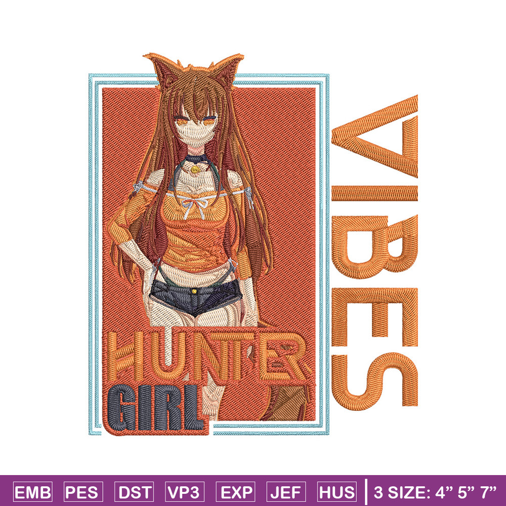 Hunter girl Embroidery Design, Cat girl Embroidery, Embroidery File, Anime Embroidery, Anime shirt,Digital download..jpg