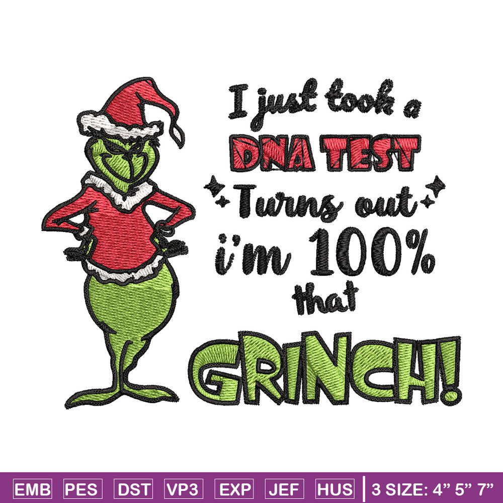 I Just Took A DNA Test Grinch Embroidery design, Grinch christmas Embroidery, Grinch design, Instant download.jpg