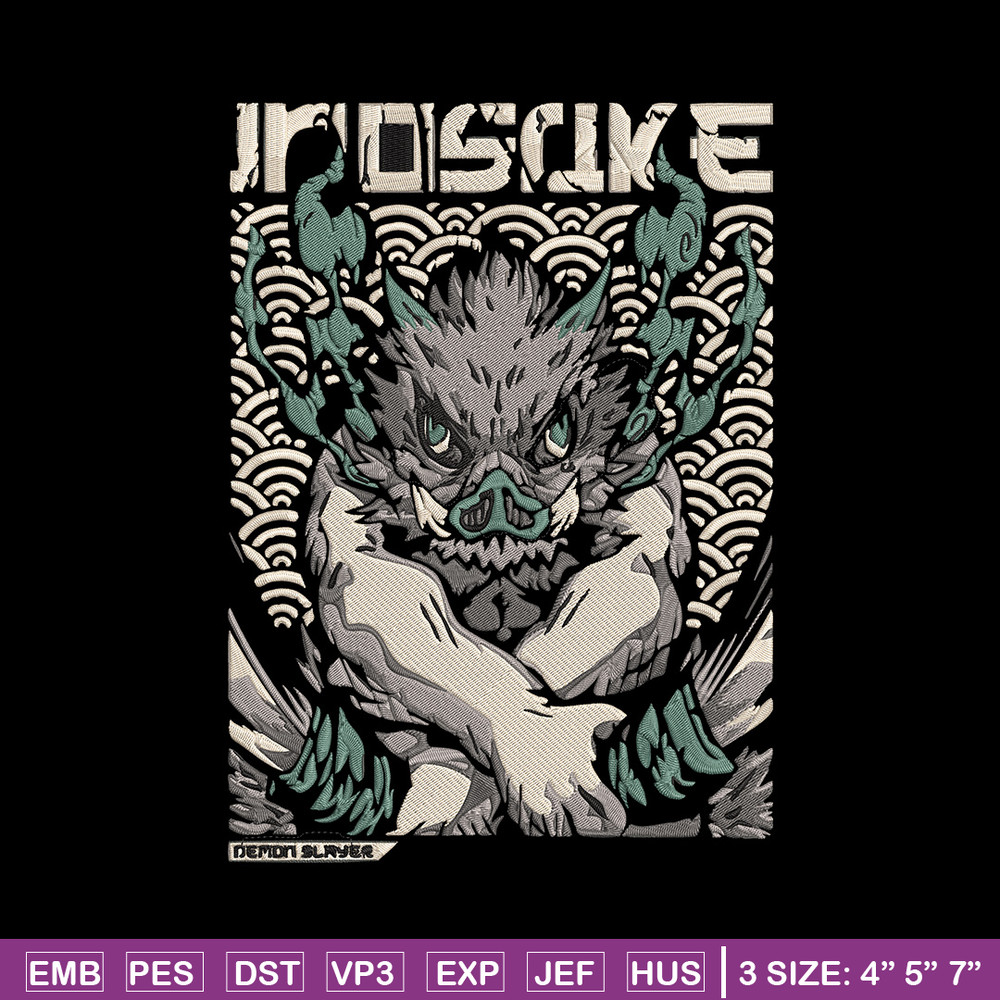 Inosuke poster Embroidery Design, Demon slayer Embroidery, Embroidery File, Anime Embroidery,Digital download..jpg