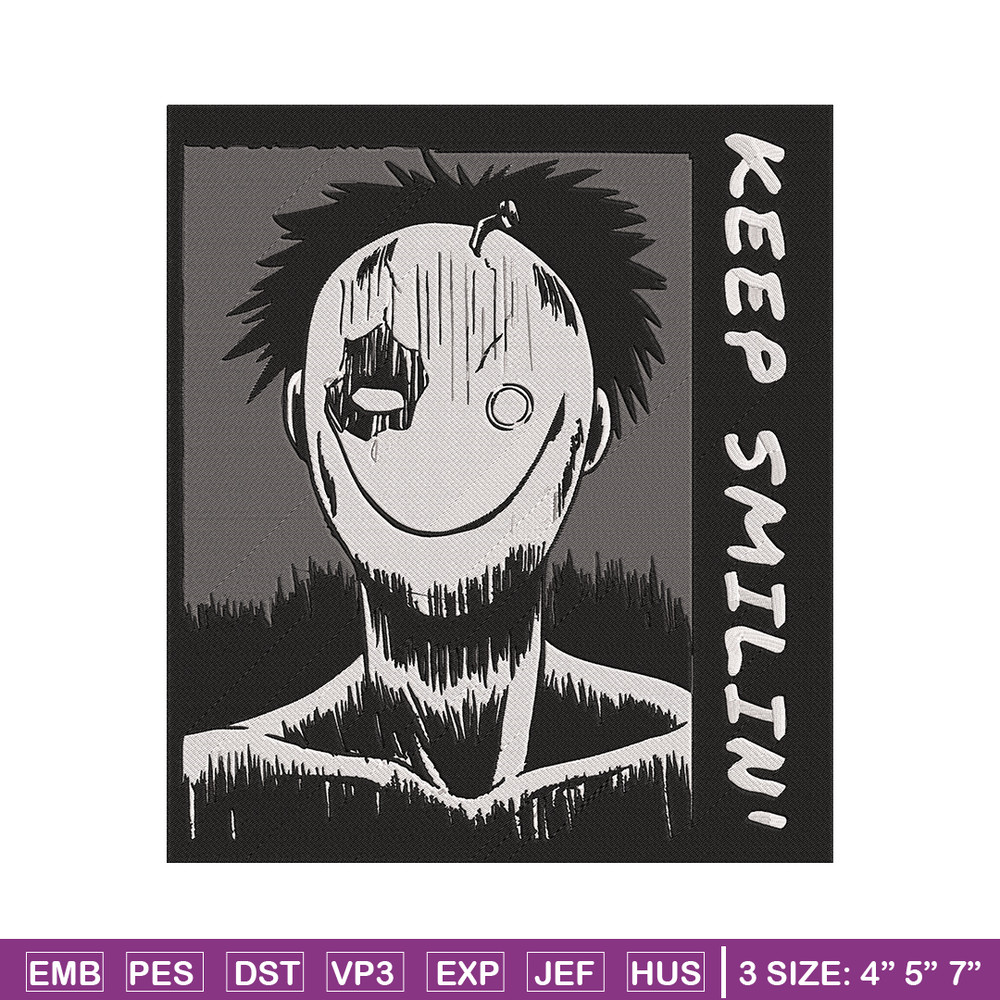 Just Smile Embroidery Design, Horror Embroidery, Embroidery File, Anime Embroidery,Anime shirt, Digital download.jpg