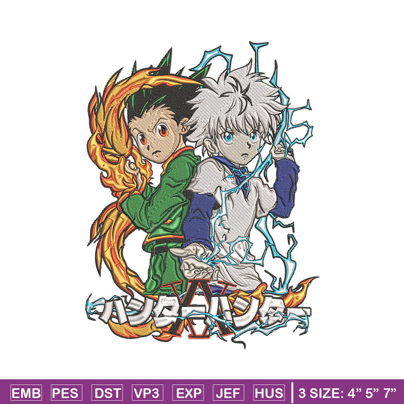 Killua x gon Embroidery Design, HxH Embroidery, Embroidery File, Anime Embroidery, Anime shirt, Digital download.jpg
