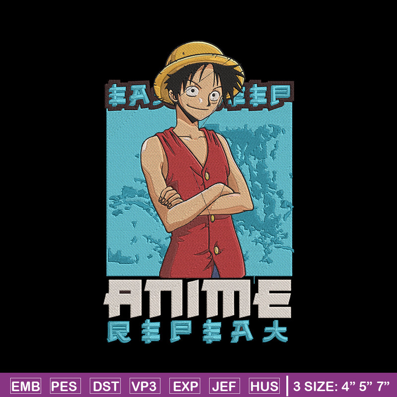 Luffy poster Embroidery Design, One piece Embroidery, Embroidery File, Anime Embroidery, Anime shirt,Digital download.jpg