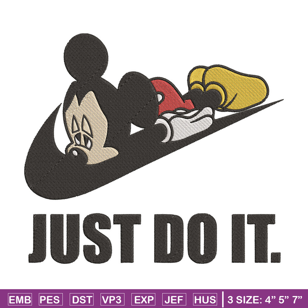 Mickey just do it Embroidery Design, Mickey Embroidery, Embroidery File, Nike Embroidery, Anime shirt, Digital download.jpg
