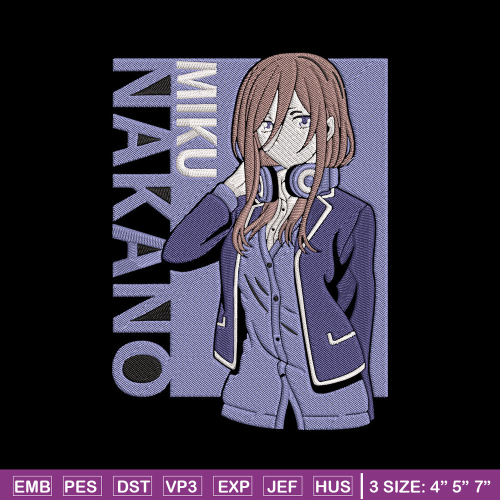 Miku Nakano Embroidery Design, Miku Nakano Embroidery, Embroidery File, Anime Embroidery, Anime shirt,Digital download.jpg