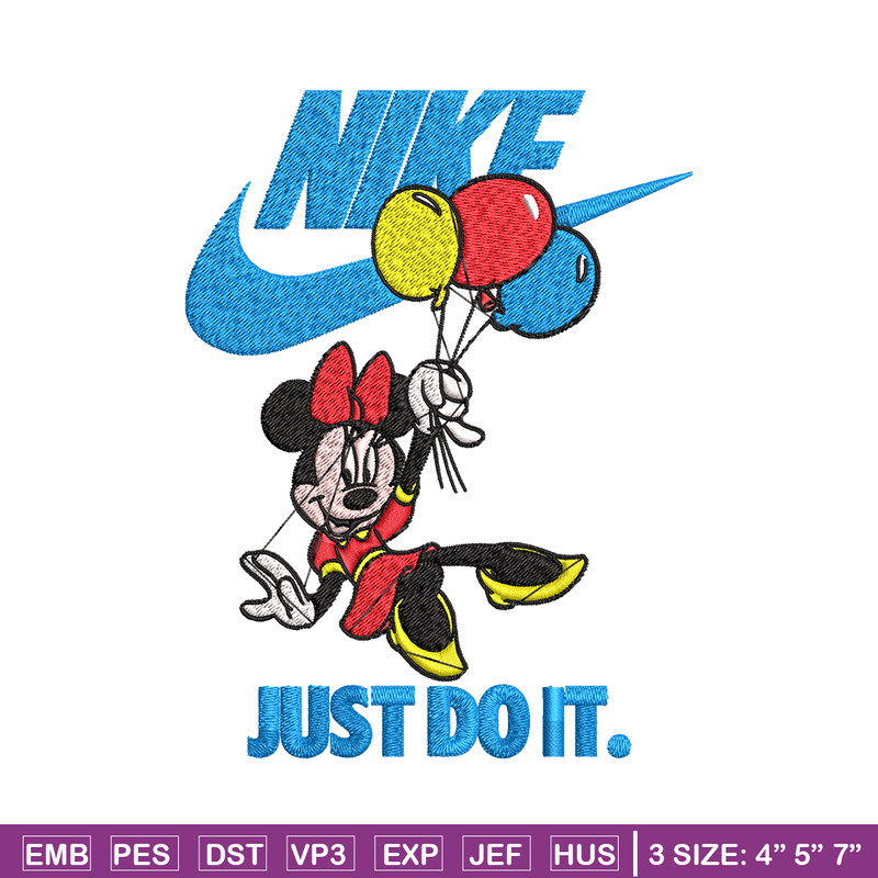 Minnie Mouse holding balloon Nike Embroidery design, Disney Embroidery, Nike design, Embroidery file, Instant download..jpg