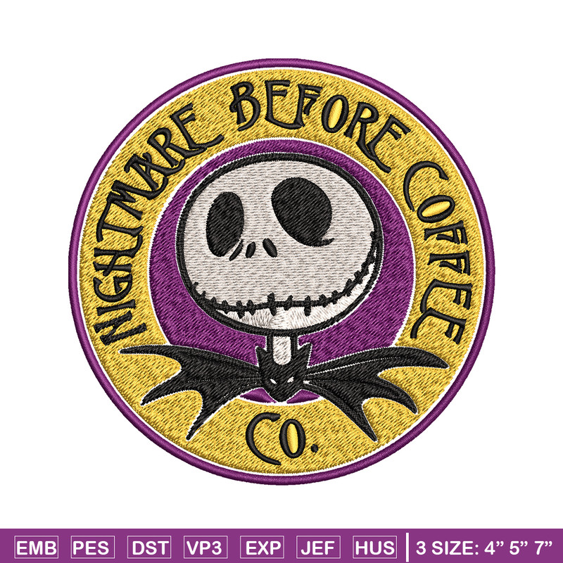 Nightmare before coffee Embroidery design, jack skellington Embroidery, Embroidery File, Horror design, Digital download.jpg