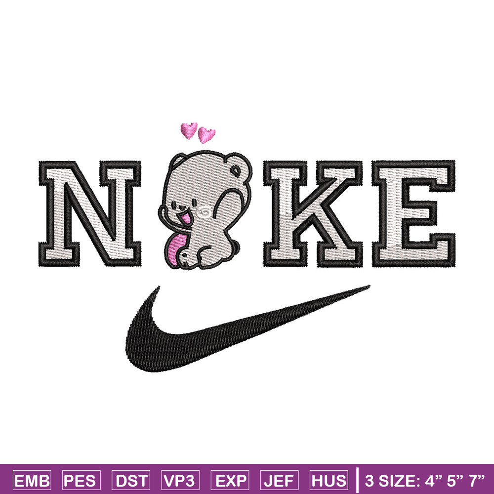 Nike x bear cute embroidery design, Bear embroidery, Nike design, Embroidery shirt, Embroidery file, Digital download.jpg