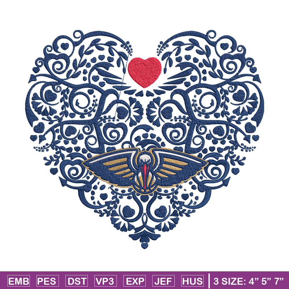 Orleans Pelicans heart embroidery design, NBA embroidery,Sport embroidery, Logo sport embroidery,Embroidery design..jpg
