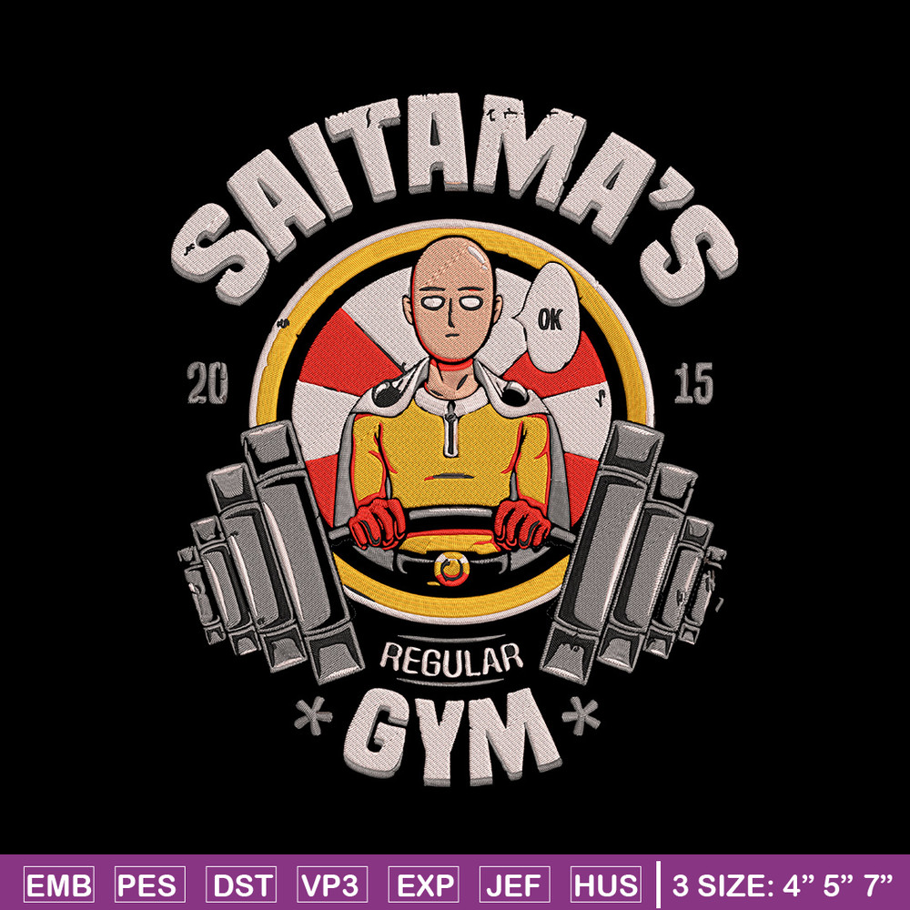 Saitama gym Embroidery Design, One punch man Embroidery, Embroidery File, Anime Embroidery,Anime shirt, Digital download.jpg
