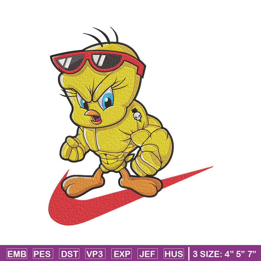 Tweety nike Embroidery Design, Tweety Embroidery, Embroidery File, Nike Embroidery, Anime shirt, Digital download.jpg