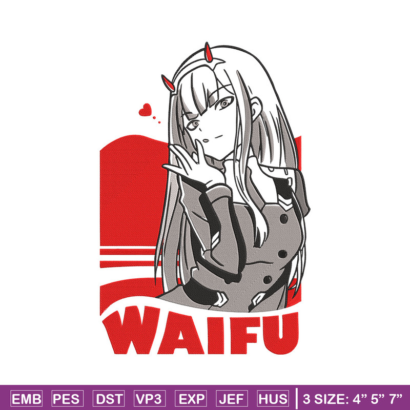 Zero two waifu Embroidery Design, Zero Two Embroidery, Embroidery File, Anime Embroidery, Anime shirt, Digital download.jpg