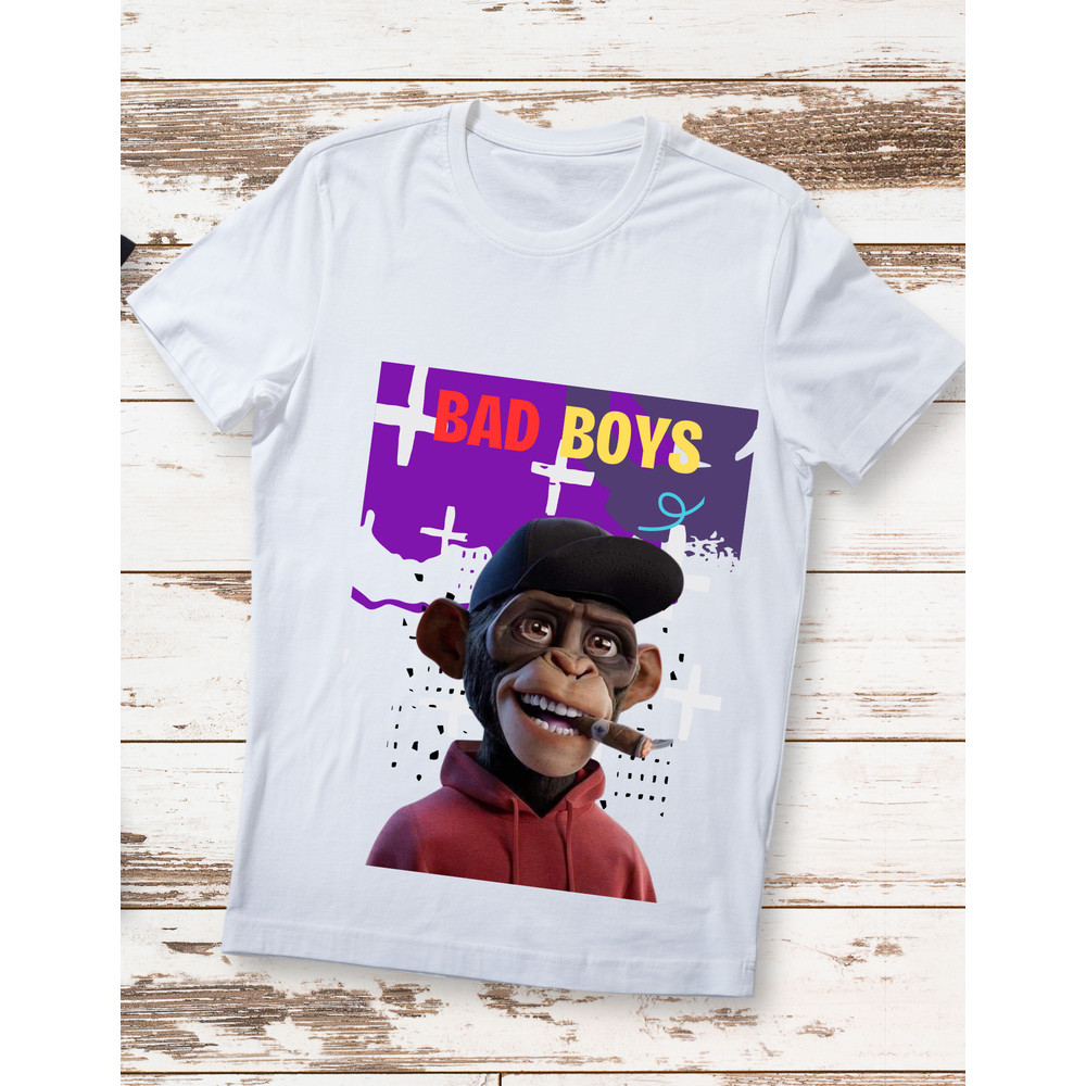 Black Purple Blue Bold Illustrative Bad Monkey T-Shirt (2).png