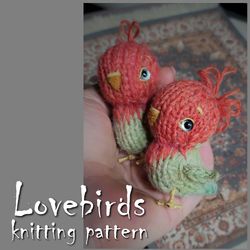 Lovebirds knitting pattern, cute little parrots diy, handmade gift for lovers and home decor, little bird pattern