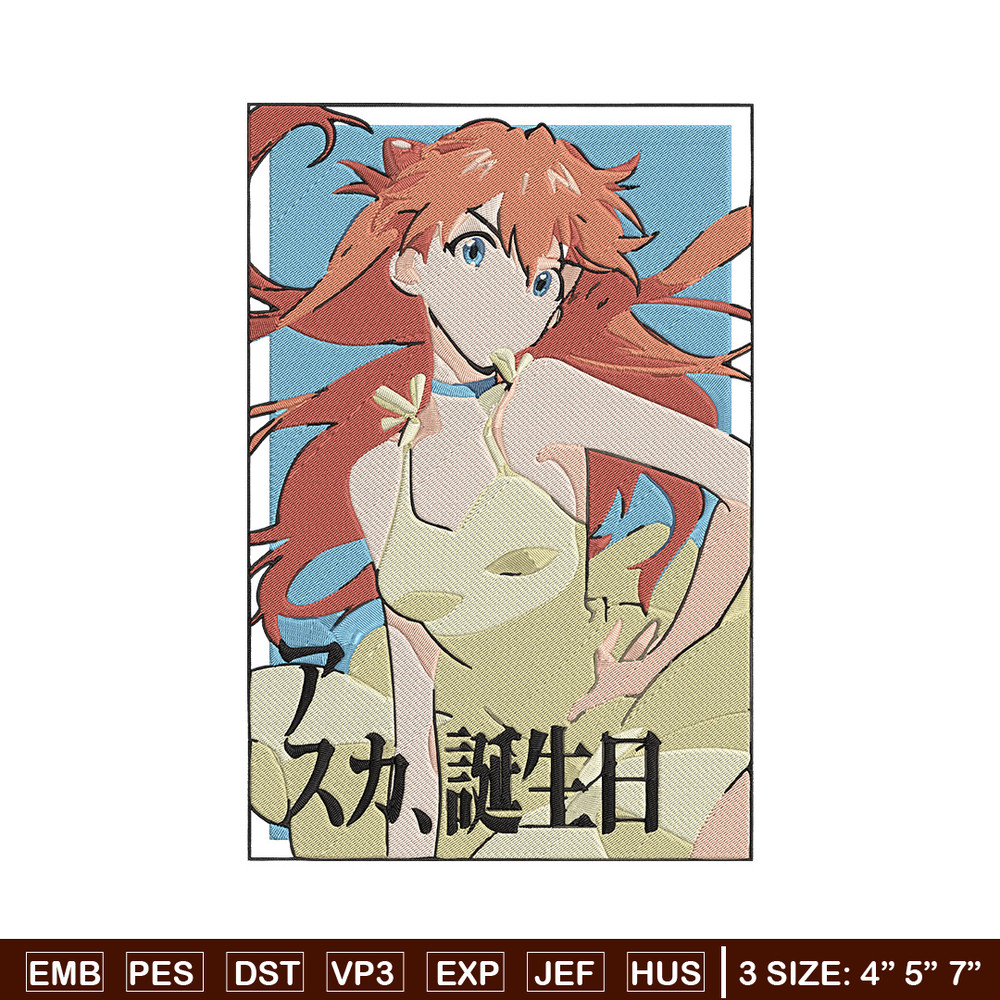 Asuka poster Embroidery Design, Evangelion Embroidery, Embroidery File, Anime Embroidery, Anime shirt, Digital download.jpg