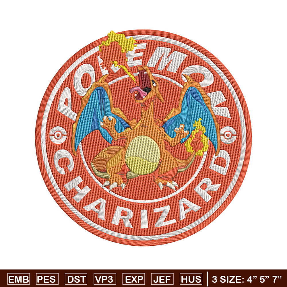 Charizard Embroidery Design, Pokemon Embroidery, Embroidery File, Anime Embroidery, Anime shirt, Digital download..jpg