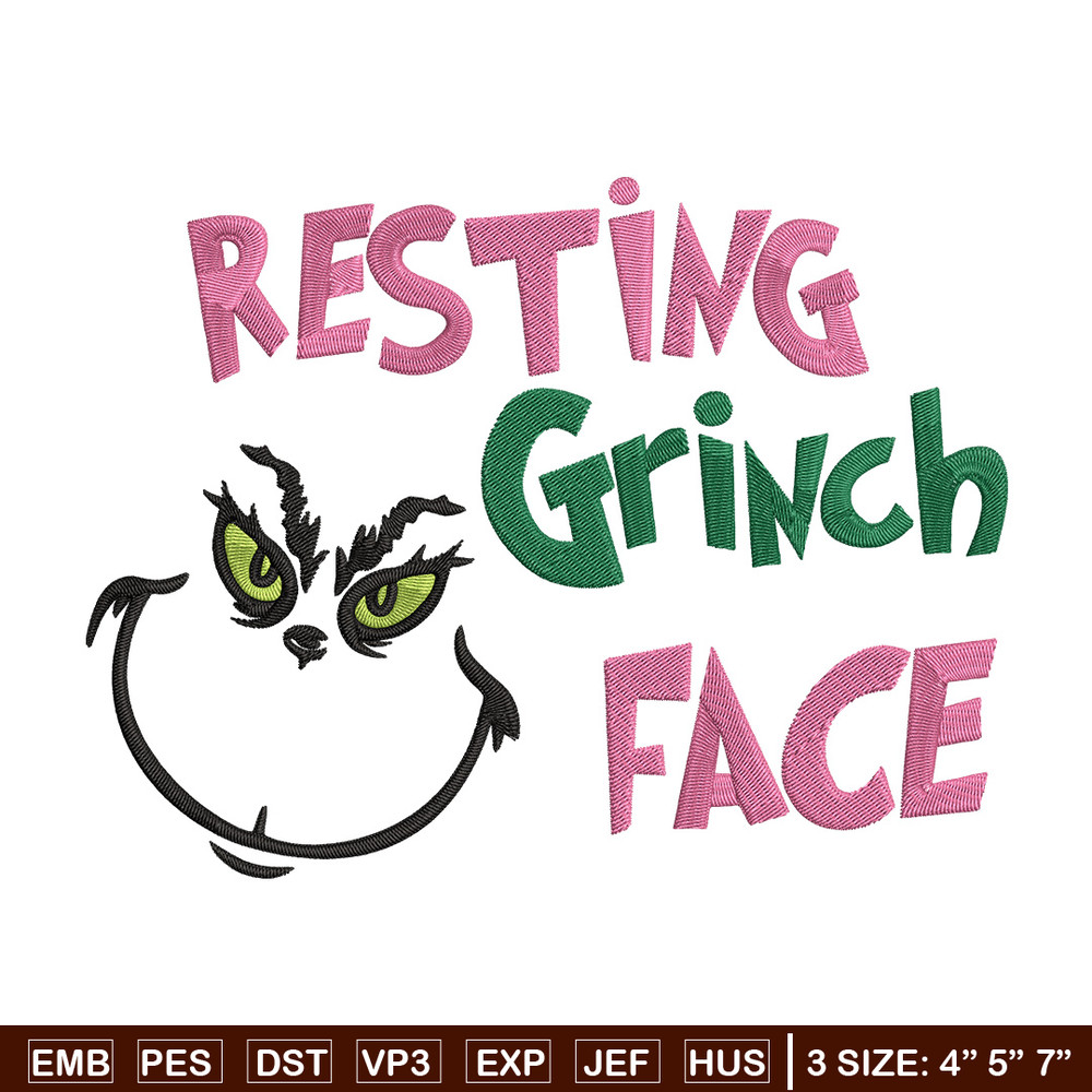 Grinch face Embroidery Design, Grinch Embroidery, Embroidery File, Chrismas Embroidery, Anime shirt, Digital download.jpg