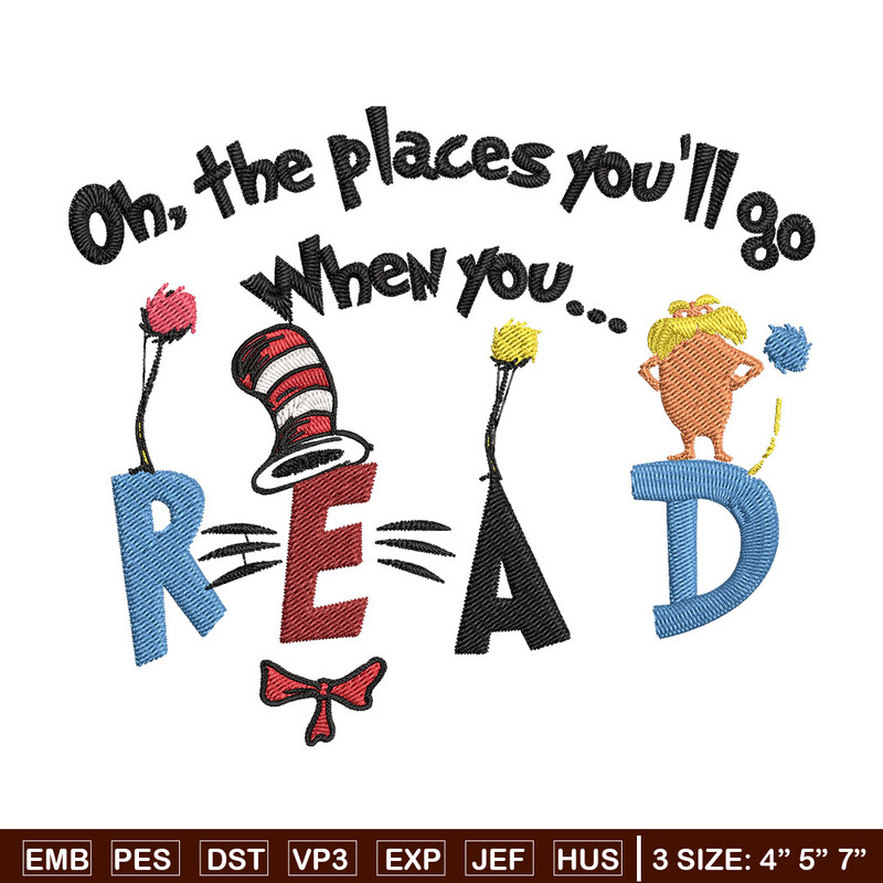 Oh places you'll go when you read Embroidery Design, Dr Seuss Embroidery, Embroidery File, Digital download..jpg