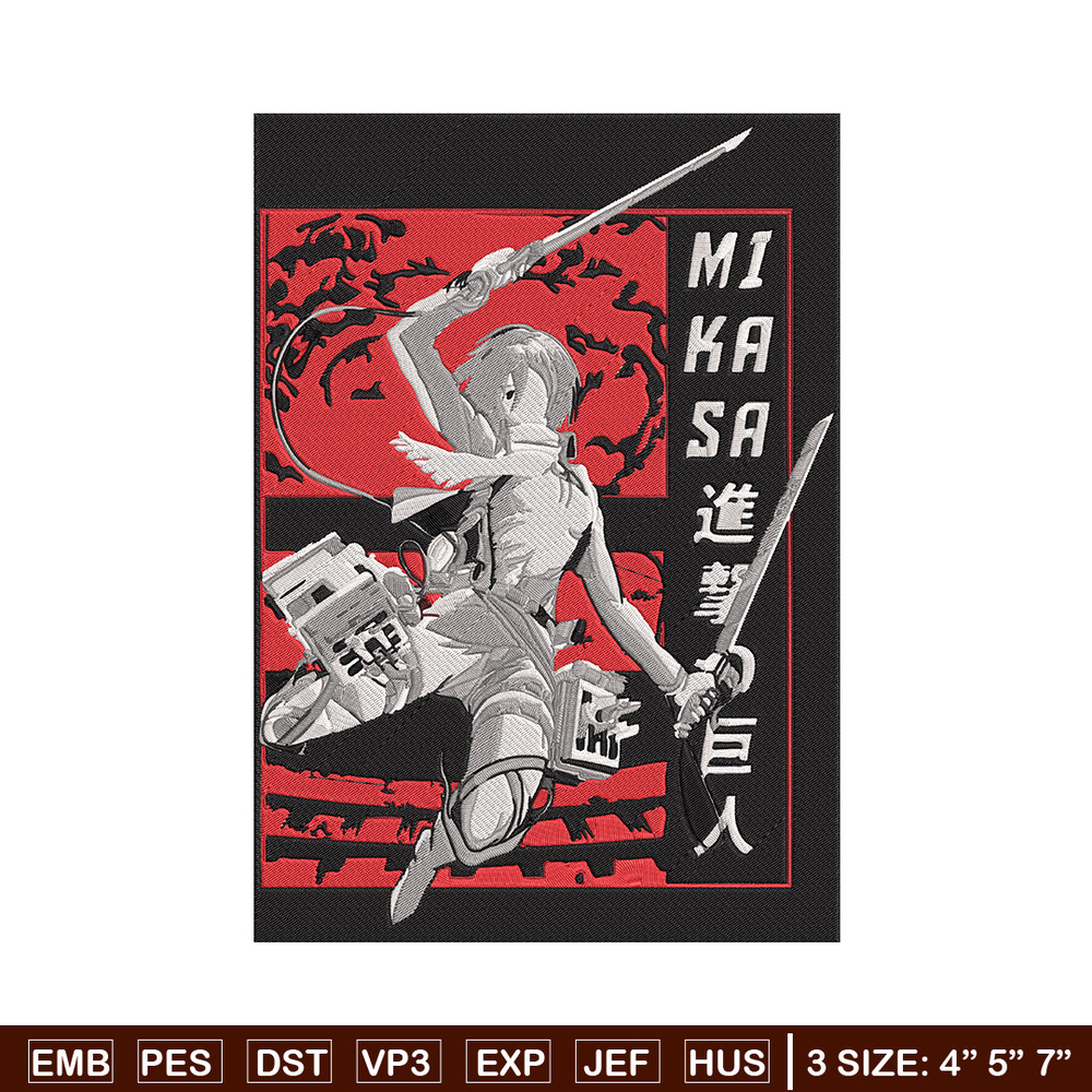 Poster Mikasa Embroidery Design, Aot Embroidery, Embroidery File, Anime Embroidery, Anime shirt, Digital download.jpg