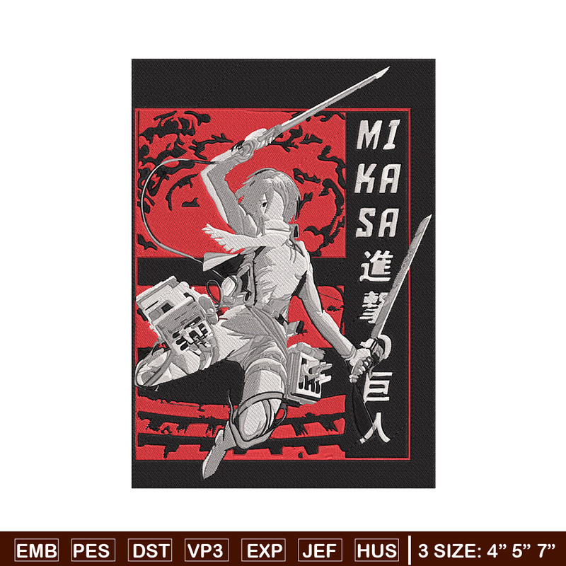 Poster Mikasa Embroidery Design, Aot Embroidery, Embroidery File, Anime Embroidery, Anime shirt, Digital download.jpg