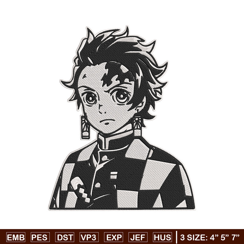 Tanjiro black white Embroidery Design, Demon slayer Embroidery, Embroidery File, Anime Embroidery, Digital download.jpg