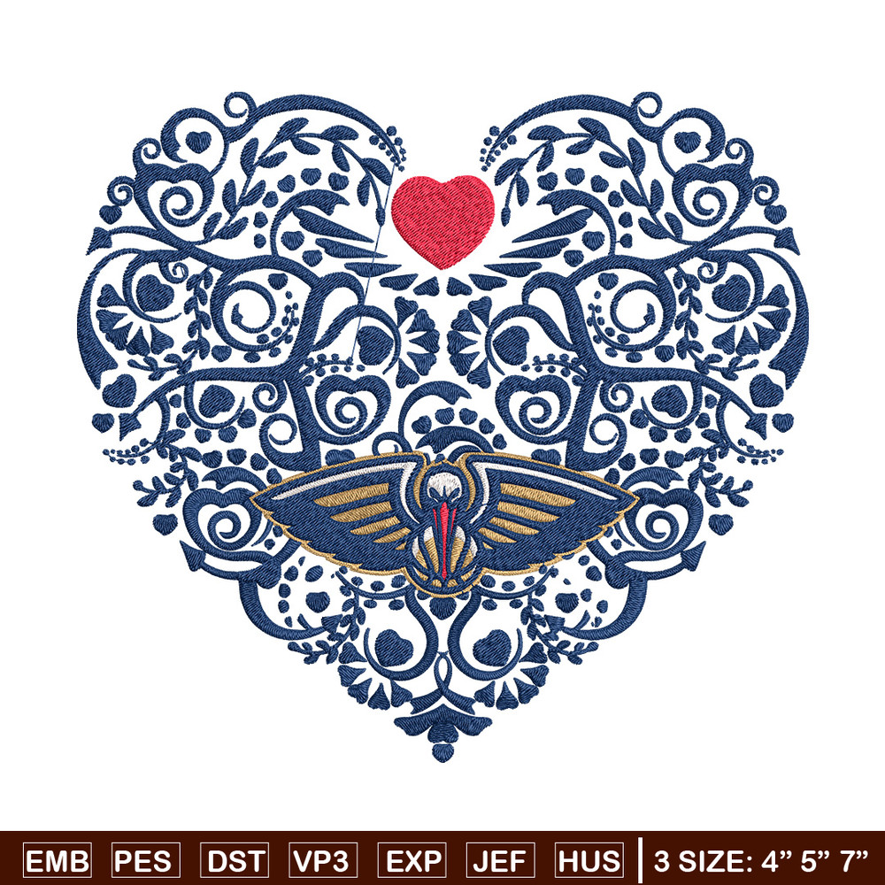 Orleans Pelicans heart embroidery design, NBA embroidery,Sport embroidery, Logo sport embroidery,Embroidery design..jpg