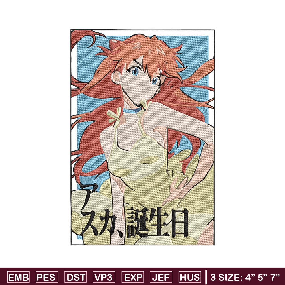Asuka poster Embroidery Design, Evangelion Embroidery, Embroidery File, Anime Embroidery, Anime shirt, Digital download.jpg