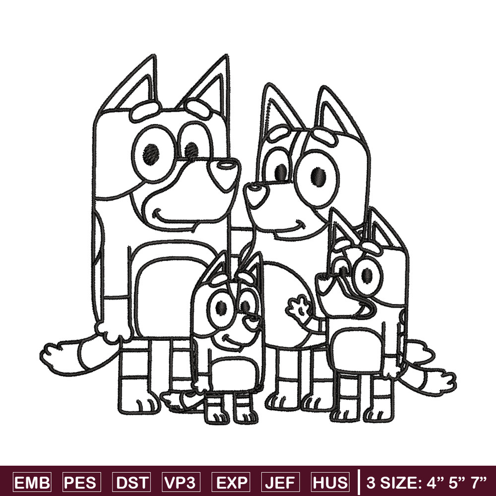 Bluey family Coloring Pages Embroidery, Bluey cartoon Embroidery, Embroidery File, cartoon design, Digital download..jpg