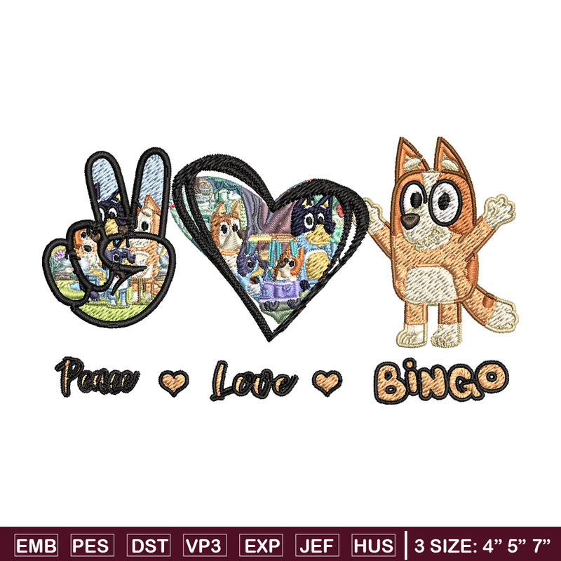 Bluey Peace Love bandit Embroidery design, Bluey cartoon Embroidery, cartoon design, Embroidery File, Digital download.jpg