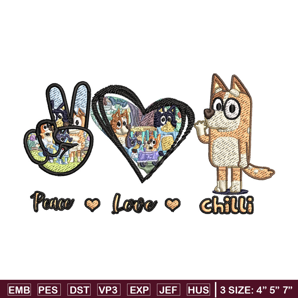Bluey Peace Love bandit Embroidery design, Bluey cartoon Embroidery, cartoon design, Embroidery File, Instant download.jpg