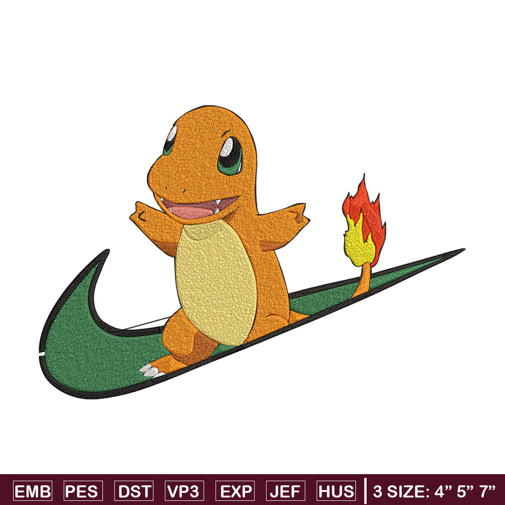Charmander nike Embroidery Design, Pokemon Embroidery, Embroidery File, Nike Embroidery, Anime shirt, Digital download.jpg