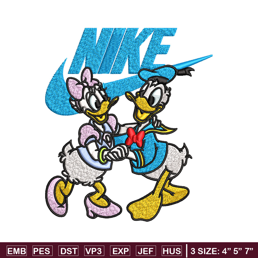 Daisy and Donald duck Nike Embroidery design, Cartoon Embroidery, Nike design, Embroidery file, Instant download.jpg