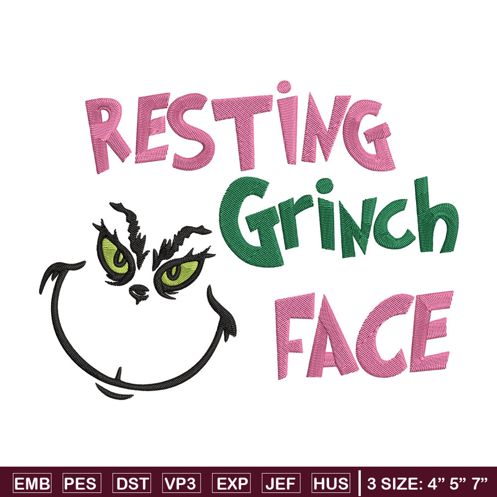 Grinch face Embroidery Design, Grinch Embroidery, Embroidery File, Chrismas Embroidery, Anime shirt, Digital download.jpg