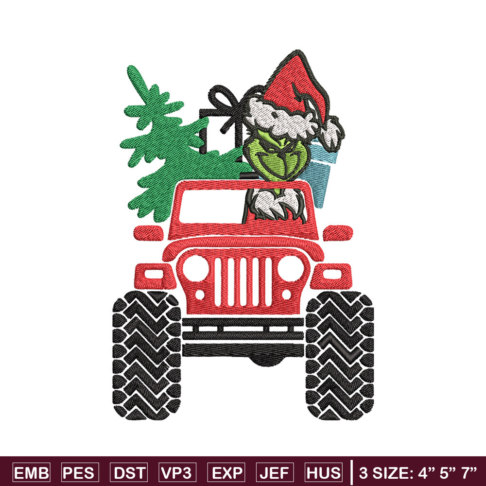 Grinch Jeep Christmas Embroidery design, Grinch Christmas Embroidery, logo design, Embroidery File, Digital download..jpg