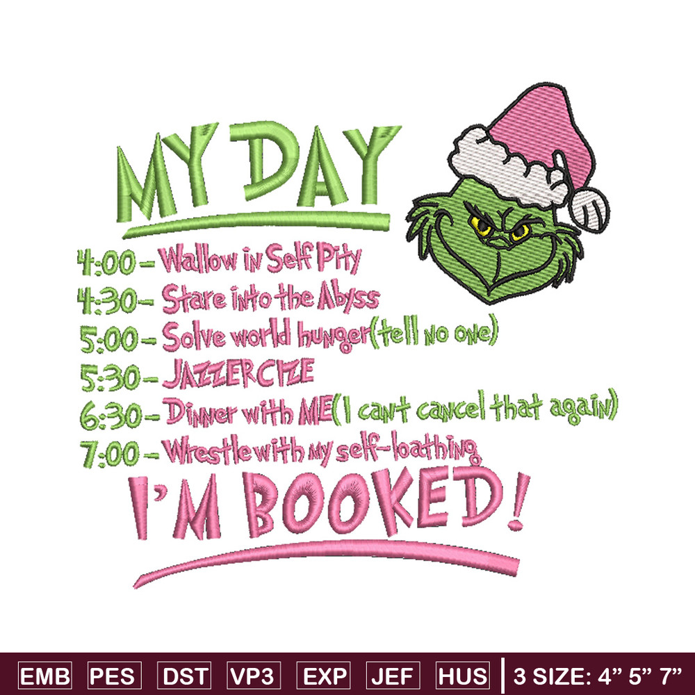 Grinch my day embroidery design,Chrismas design, Embroidery shirt, Embroidery file, Grinch embroidery, Digital download.jpg