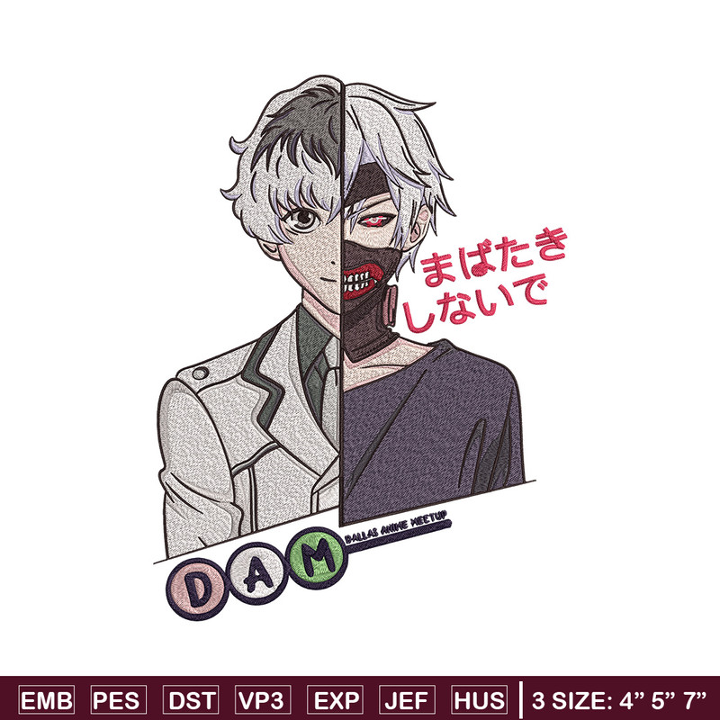 Ken kaneki Embroidery Design, Tokyo Ghoul Embroidery, Embroidery File, Anime Embroidery, Anime shirt, Digital download.jpg